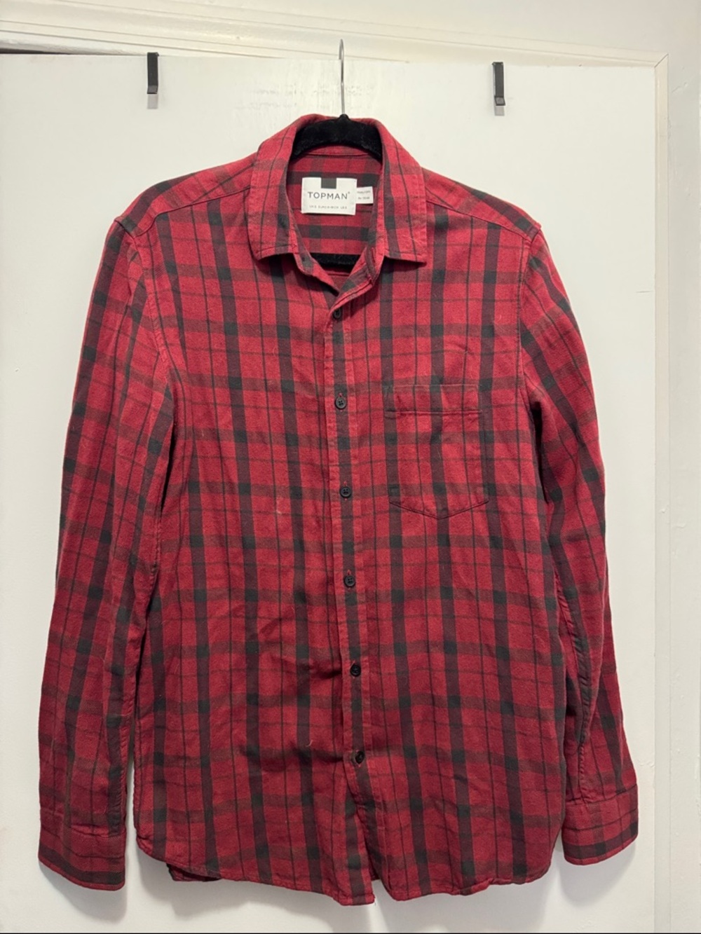 Topman Red and Black Plaid Button-Down Shirt